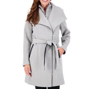 VINCE CAMUTO Wool Blend Asymmetrical Wrap Coat | S | Reversible Belt Gray NEW